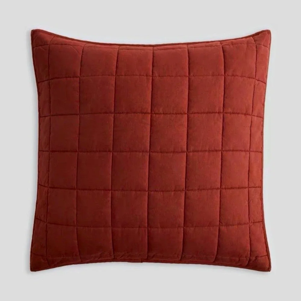 Quince 100% Linen Quilted Euro Pillow Sham Bordeaux 26x26 Square NWOT Eurosham